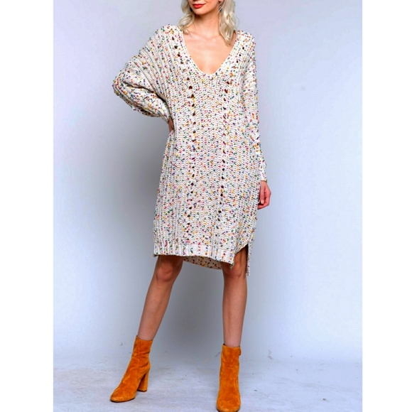 LAST 1! POL Confetti Sweater Dress Soft Chenille V Neck - Picture 8 of 8